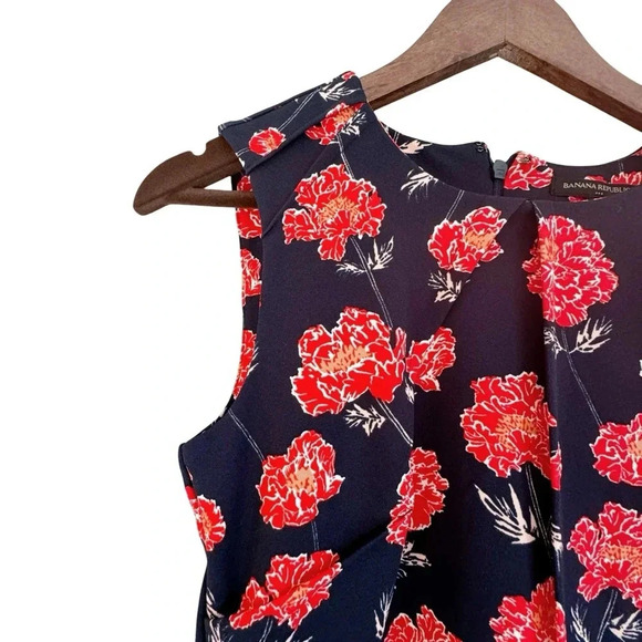 Banana Republic Navy Sleeveless Sheath Dress Red Floral Sz 2 - Picture 3 of 8